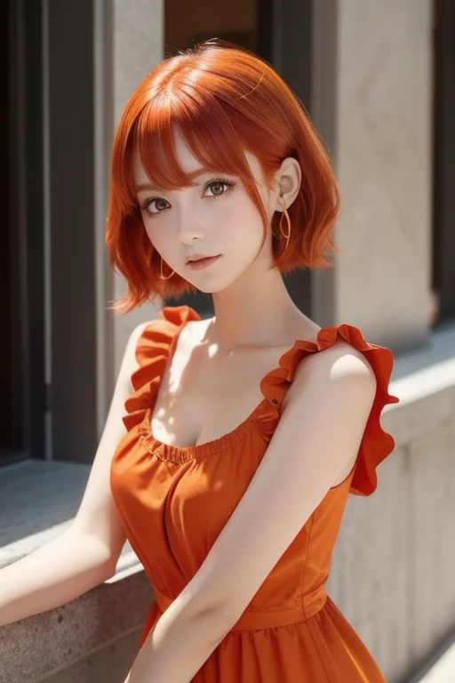 8K, Top Quality, Intricate Details, Ultra Detail, Ultra High Resolution, Masterpiece, random angle, Slender, Smile, (Makeup: 0.4), (Fluffy Blue Eyes: 1.21), blue Eyes, looking at viewer, ((full body)), 1girl, solo, 1 girl, (( full body)), close up shot, , ((tall)), (((fit body))), (((slim face))), sharp face, sharp eyes, (((orange hair, short hair, )) (detailed face), sharp face, small lips, ((red scarf)), detailed face, detailed breast, , small breast, detail ass, , Beautiful girl with accentuated slender abs: 1.4, Six Pack Abs: 1.4, Bust Botox, Big, Perfect Body, detail leg, , in the forest,topless, without clothes,shave pussy, full body , having sexual with man ,doggy style