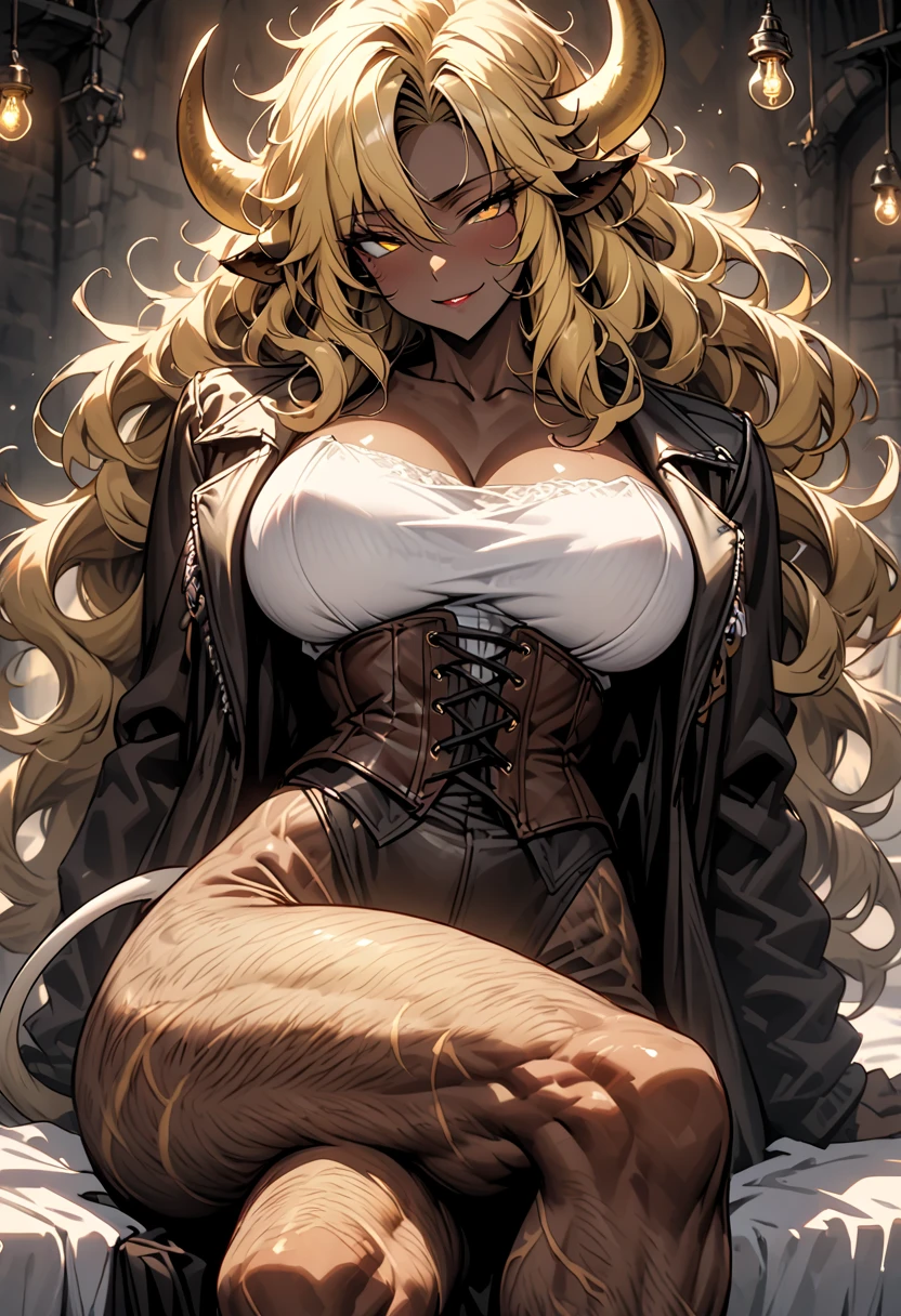 jolie femme, European, Cheveux roux clairs avec des mèches de cheveux blondes, light freckles, dentelle, fourrure, bustier en cuir, Fantasy medieval cadre