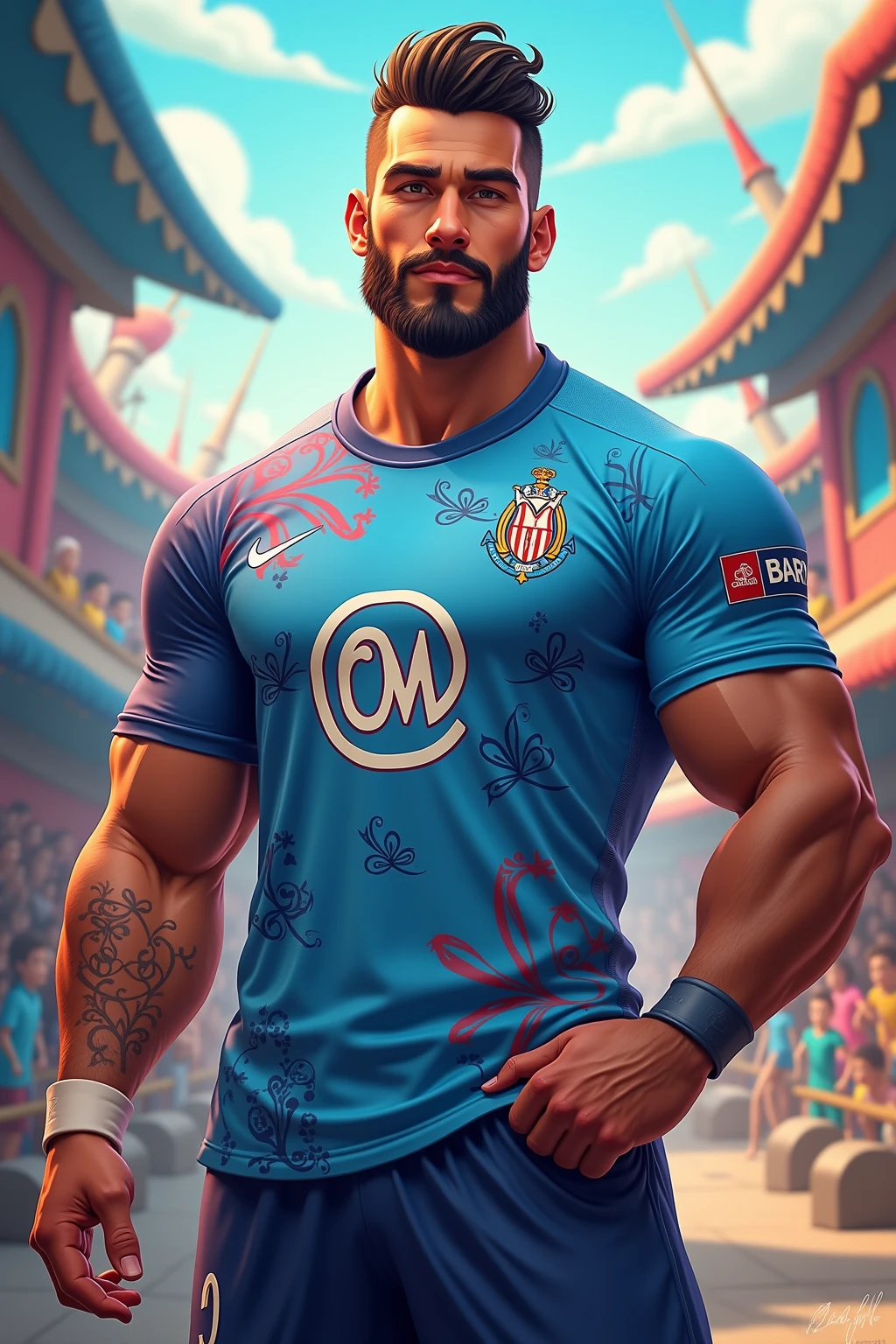 Draw a full-fledged footballer,Standing on the steppe at night,Quiet and comfortable background,Handsome face,eyes with brightness,The man looks confident and determined,looking-down,Crew cut,full bodyesbian,Stars dot the sky,shooting from below,Big moon highlights background, bare ass, muscular ass, bending over, hands on the knee, embracing the breeze
