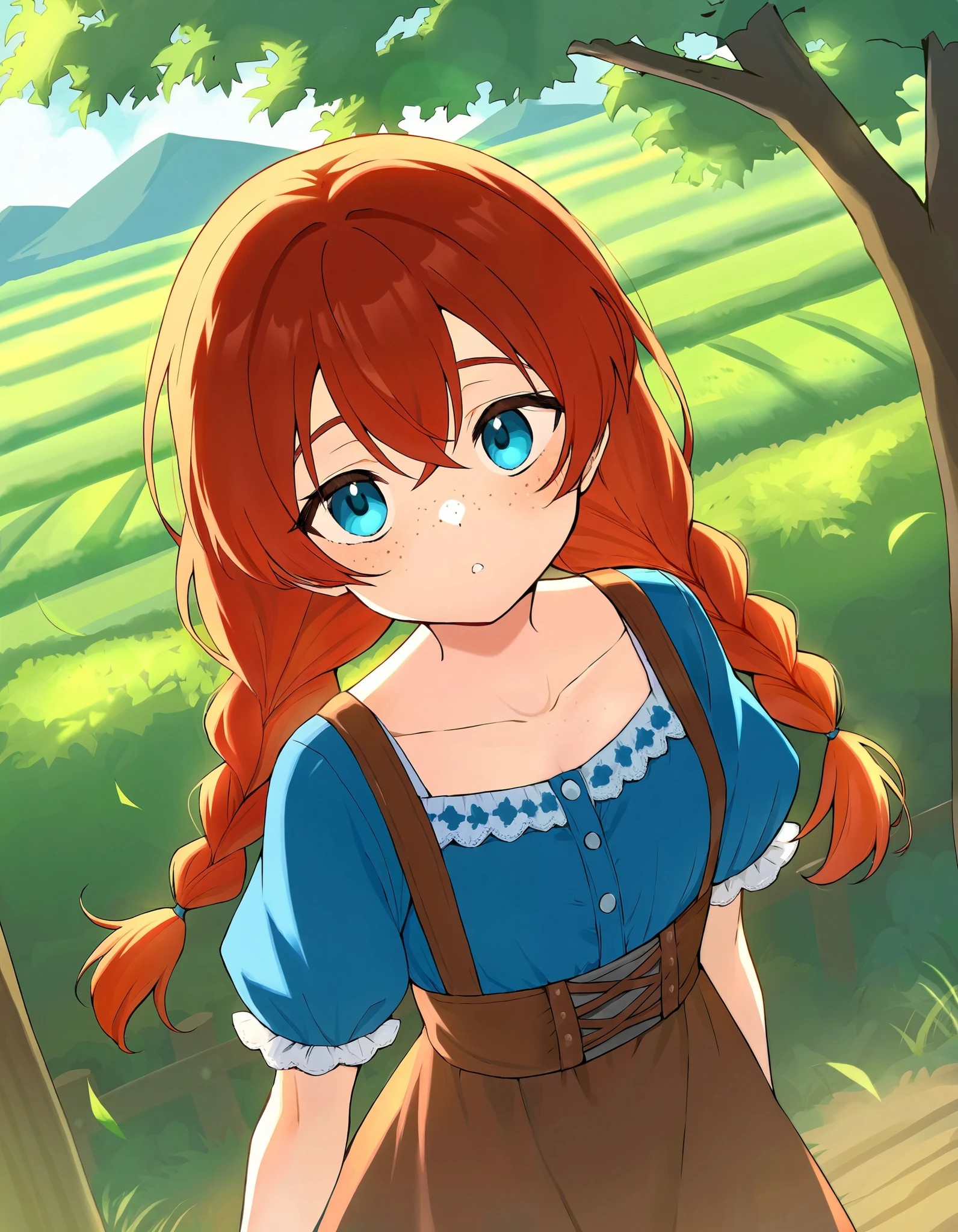 source, cute girl, country outfit, redhair, freckles, twin braids, farms, gh1bl1