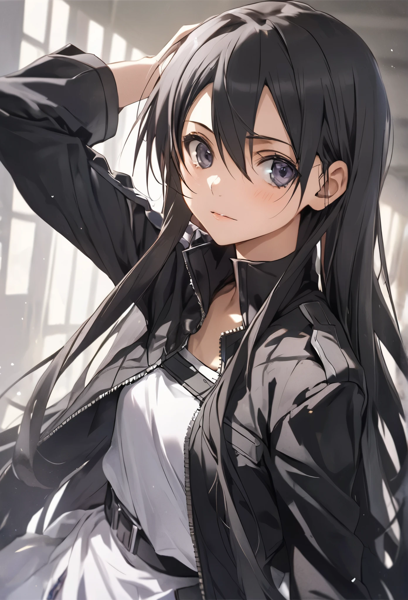 Female Kirito ，c long hair,  1 woman, Black Hair