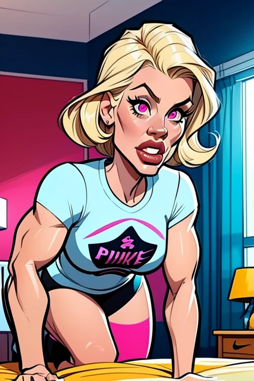 ((Best quality, 8k, Masterpiece :1.3)), pretty woman, 1girl, gigantic breasts :1.3, (firm abs, slender figure :1.1), laying down on bed, inviting the viewer, lustful, ((dark blonde hair)), (pose invited, latex pants :1.1), (low rider pants), ultra-detailed face, ((choker)), detailed puffy lips, detailed eyes, double eyelid, masterpiece, 8k, midriff exposed, ((bdsm clothing)), ((cleavage)), detailed background