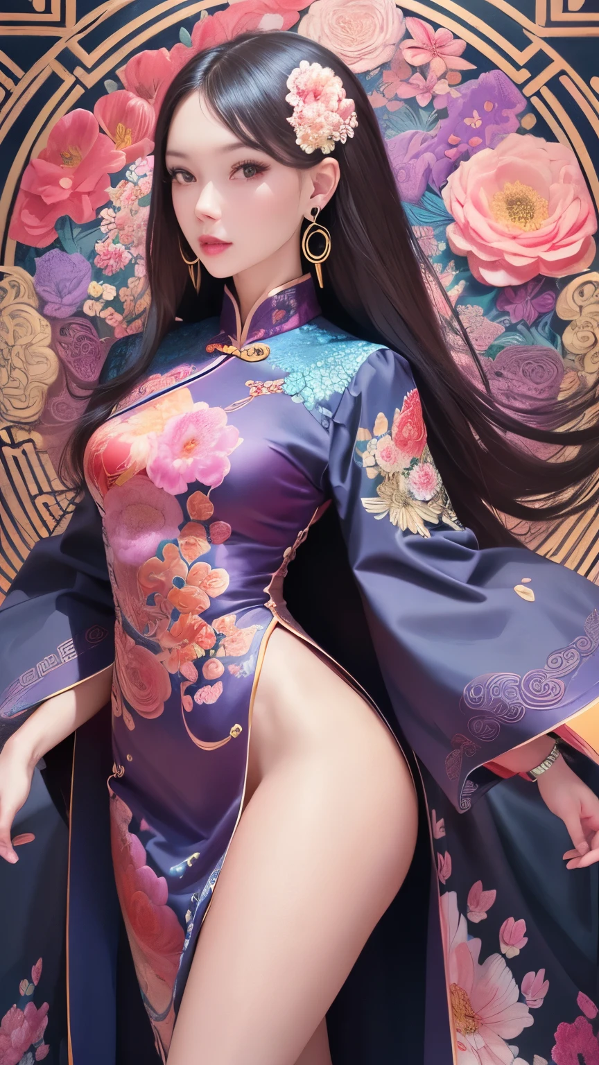 (masutepiece, of the highest quality, Best Quality, Official art, Beautiful and aesthetic:1.2), (1girl in:1.3), Extremely detailed,(Fractal Art:1.2),Colorful,highest details,(Zentangle:1.2), (Dynamic Pose), (Abstract background:1.5), (Congressional Dresses:1.2), (Shiny skin), (Many colors:1.4), Upper body, Thin gauze, Off-the-shoulder, blooming flower field, Glowing skin, lightsmile, Camel toe, Sexy, Bust, nakeness,From below,Ass Up wAIT