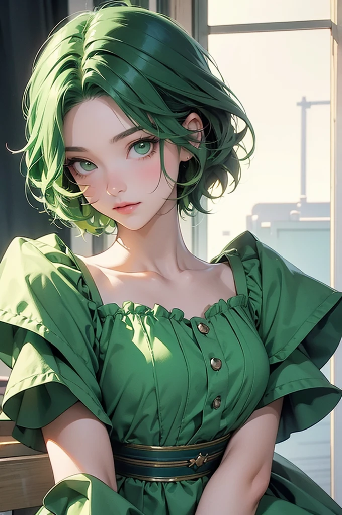 (masterpiece, best quality), 1girl, <lora:LelianaHathaway:0.8> LelianaHathaway, 1girl, solo, medium hair, green shirt, big breasts, long sleeves, jewelry, green eyes, collarbone, green hair, open clothes, red pants, necklace, green cardigan, open cardigan, jacket