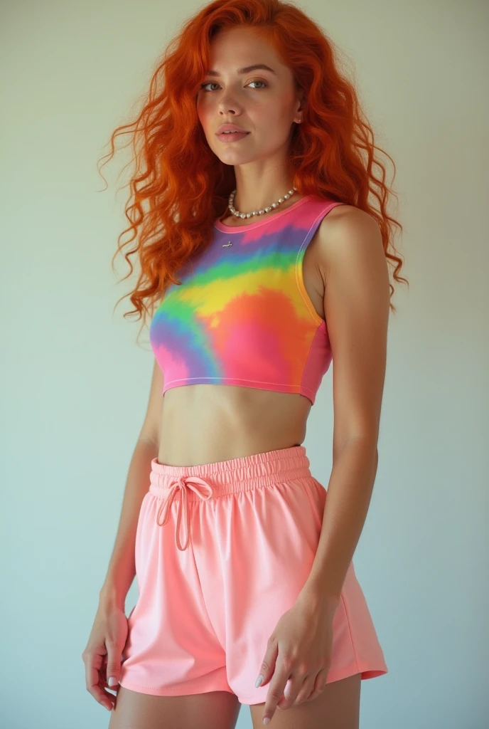 Ultra detailed image of 25 years old Zoey weber, 4'11 feet tall, mischievous eyes, long red messy and braided hair, sexy, in dinamic, smiling, vivid colors, intricate details of her beautiful eyes and perfect face, rim light, in her neon panties no shirt or skirt,