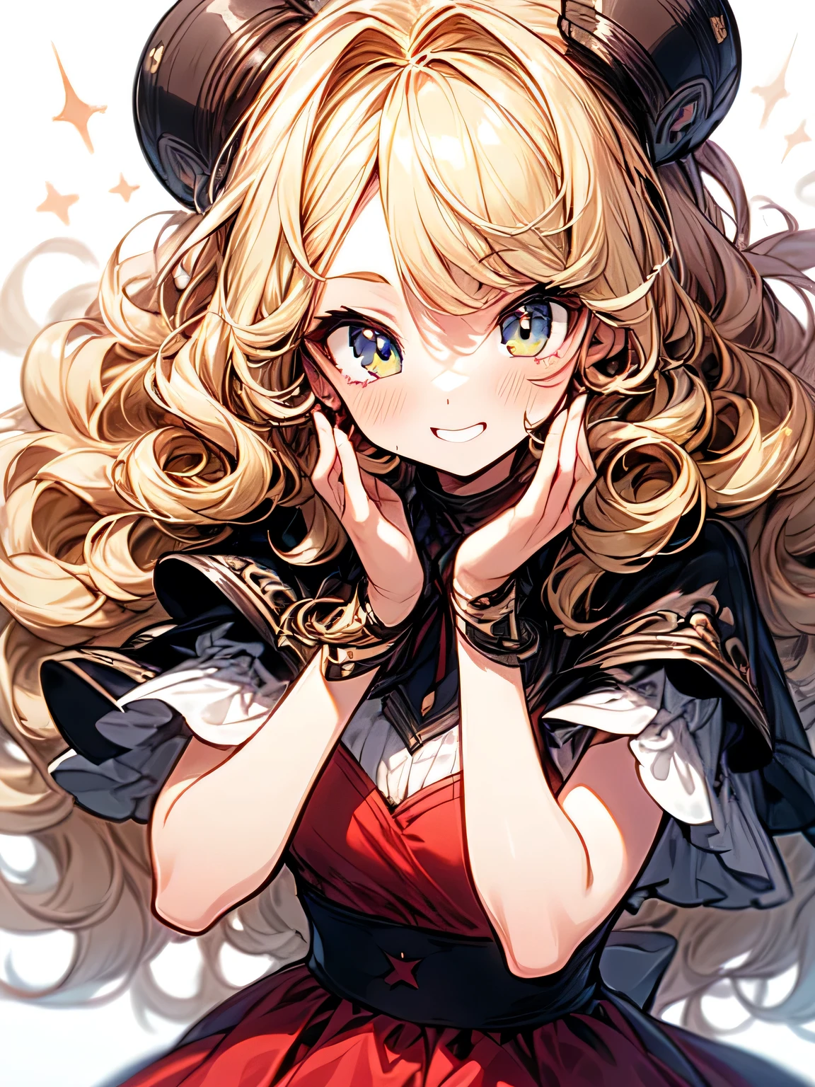 (looking at viewer:1.3),Alone,ars old,upperbody,cute face,(blonde Frizzy curly hair),blonde Frizzy curly bangs,(Swedish girl),crimson red flared dress,dancing pose:1.2,fun,best quality, top quality, best quality, (manga style),(sketch),(illustration)