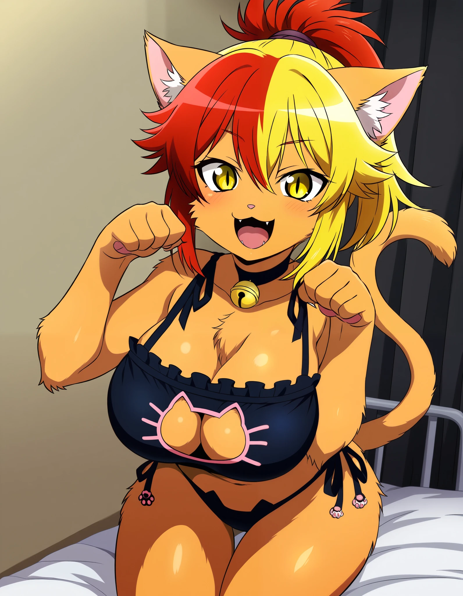 Ranma, cabello rojo, Cabello con trenza, ojos azules, ojos detallados, cuerpo completo, Cleavage Bulge, Sexy Attire, Cat Lingerie, orejas de gato, cola de gato,