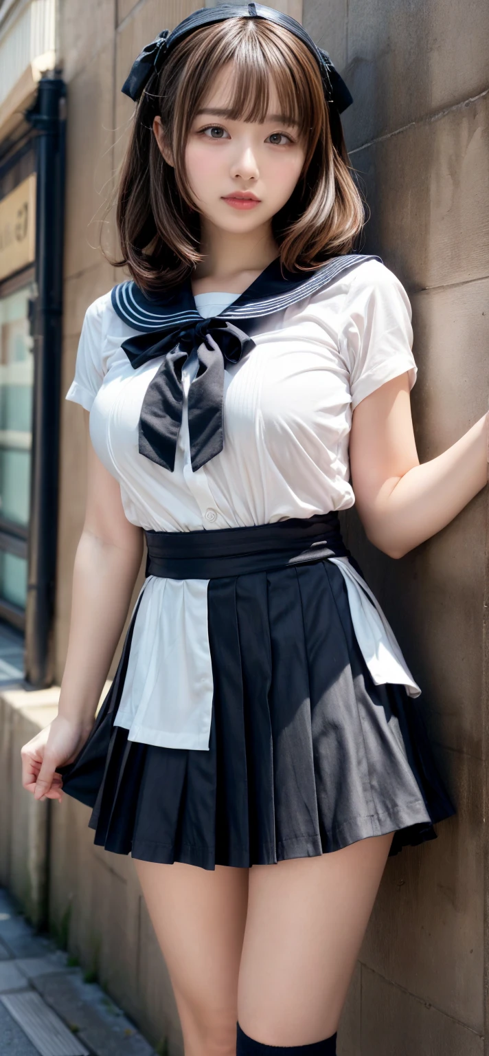 highest quality,masterpiece,8k,((((One girl)))),((Big Breasts:1.3)),orgasm,blush,Sweat,Twelve Zodiac Signs_Soon,Black Hair,short hair,((serafuku,White shirt,Black Skirt,mini skirt,Lift up your skirt,Under the skirt,White panties,Black knee socks:1.3))