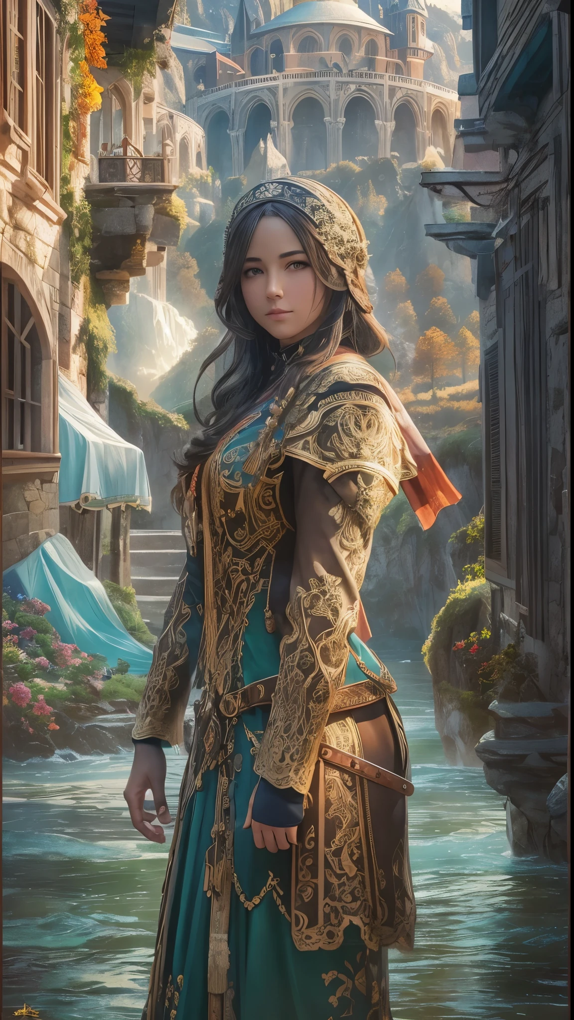  Excellent Oil Painting of a Summer Mountain Landscape ,  vibrant colors,  spectacular dramatic expression in powerful style,  A small village below your eyes , Gothic Castle at the Top of the Mountain , Rivers and mountains 々, 
BREAK Masterpiece,  top quality,  top qualityの,  intricate details , Ultra-clear,  Occlusion Environments ,  realistic shadows, author: bastien lecouffe deharme, 8k, Oil Art,   top quality, Deep Shadow, 8k,  DSLR ,  Kodak Ector 100 ,  like Fujifilm XT3 , F4, 1/800s, ISO100, born 