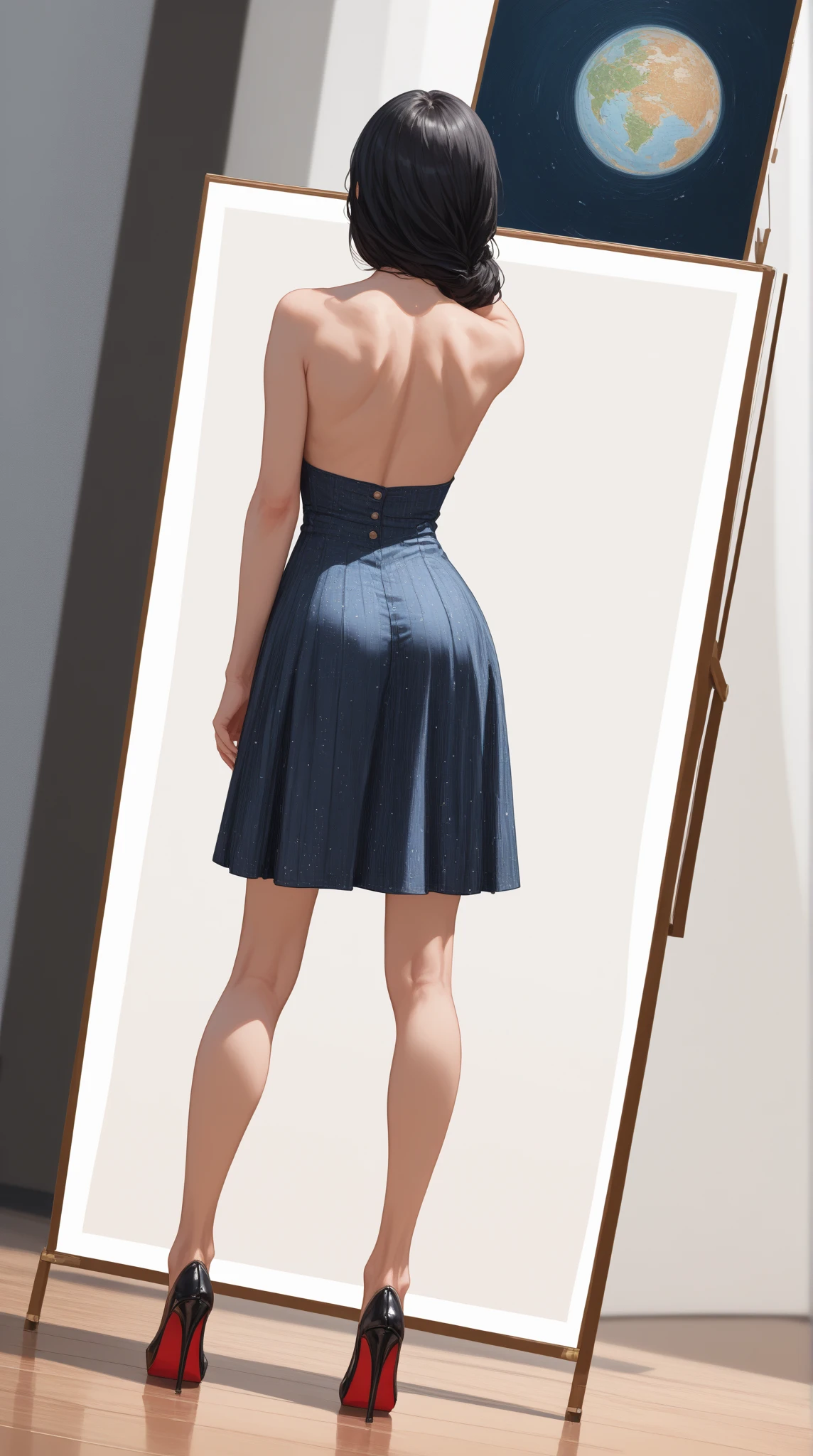 pureerosface_Version 1, best quality, realistic, 8ก, high resolution, Full color, 1 girl, woman, 20 years old woman holding bag, (gag:1.73), (scalping), (Portrait:0.6), ((fashion show runway:1.52)), Full color, ((Blue evening dress:1.58)), look at viewer:1.8, (1 girl eyes look at viewer:1.55), (medium hair, brown hair, Separate:1.45), (Bokeh),