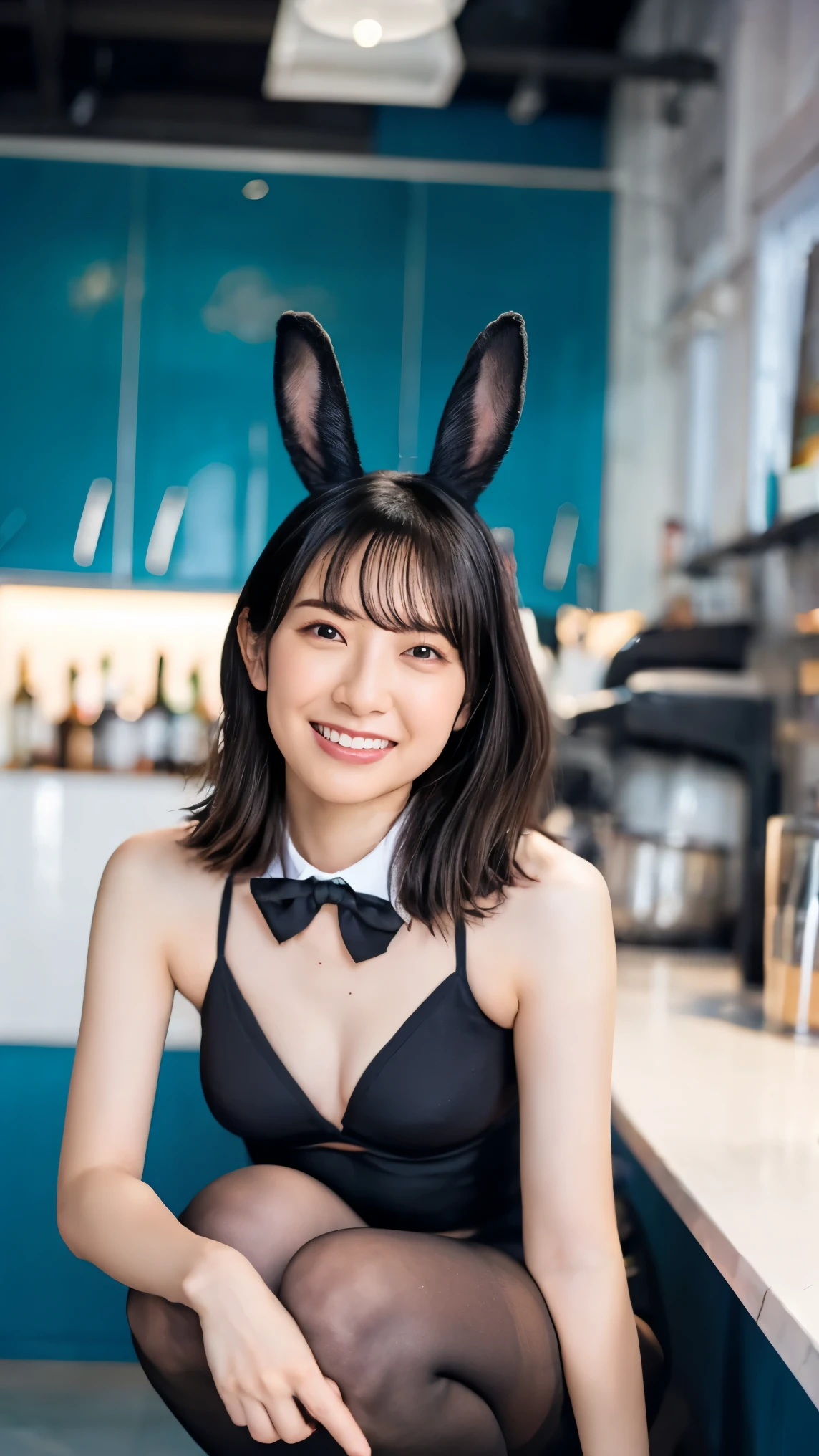 ( photorealistic:1.2), pictures of beautiful 30 year old Japanese model watching viewers
BREAK
professional lighting
BREAK
( big size, Big Breasts):1.5, ( playboy bunny):1.5, ( rabbit ears, black rabbit ears, fake rabbit ears):1.1, ( pantyhose, black pantyhose):1.1, ( bow tie, wrist cuff as pmaru):1.2, ( black high-leg leotard ):1.1, high heels:1.1, :1. 4
BREAK
shorthair , brown hair, smile, cute face, curvy body
BREAK
(Crouched legs:1.2), ( spread legs:1.2), ( raise your arms, Book Arms):1. 2
BREAK
, from below, intermediate shot, bar, bar counter
