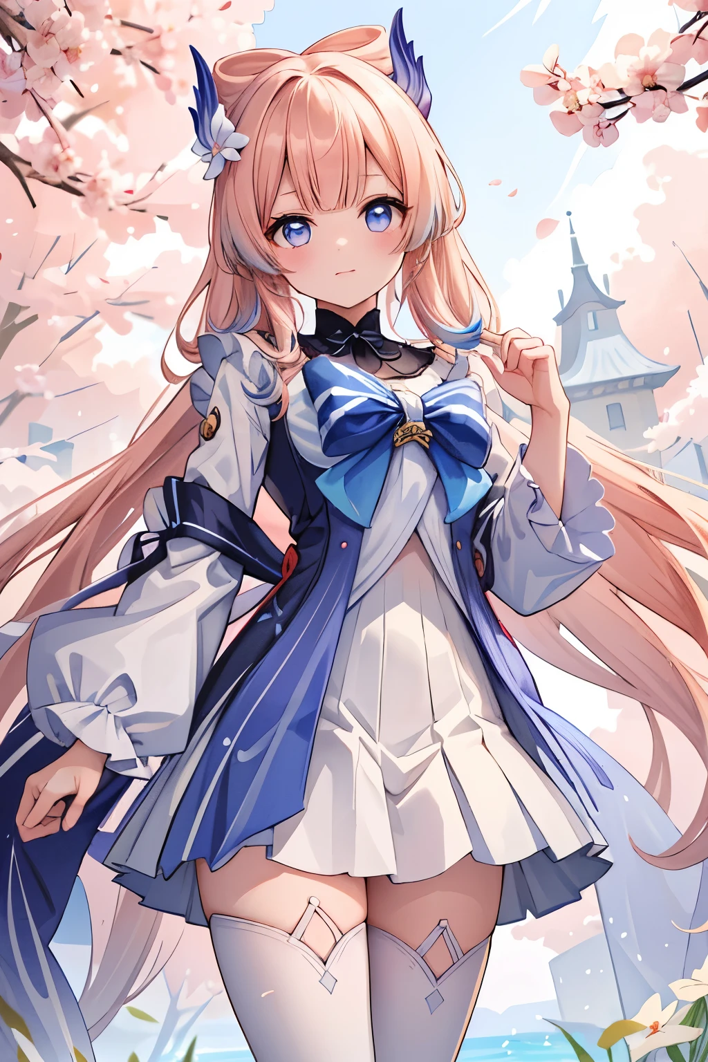 (masterpiece, best quality:1.2),insanely detailed,absurdres,ultra-highres,ultra-detailed,best quality, slender,kawaii,perfect symmetrical face,ultra cute girl,ultra cute face,ultra detailed eyes,ultra cute,ultra beautifu, sangonomiya kokomi,hair ornament,white pantyhose,1girl,solo,long hair,school uniform, outdoors,standing, genshin_impact, detailed eyes