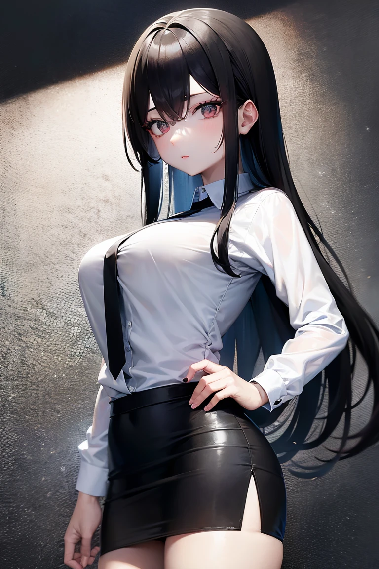 (Ultra Real), (Illustration), (High Resolution), (8K), (Very Detailed), (Best Illustration), (Beautiful Detailed Eyes), (Best Quality), (Ultra Detailed), (Masterpiece) Large breasts, Bare shoulders attractive legs, (busty), (perky) (large ass) (bubble butt) human_feet, messy hair facial mark,barefoot,long hair,skull (hands on own ass) (grabbing own ass) (red eyes:1.7), brown hair, shirt, ribbon, school uniform, white shirt, black ribbon, neck ribbon, black shorts, (black hair:1.5), hair ends in red, elf ears, face close up