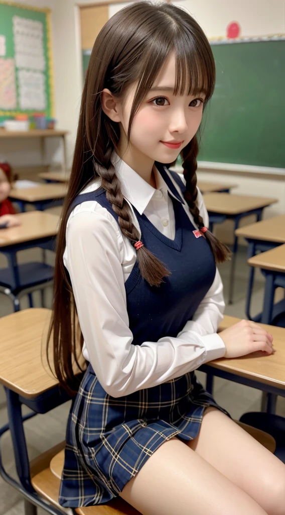 cute face, A young blonde teacher is standing in front of a blackboard