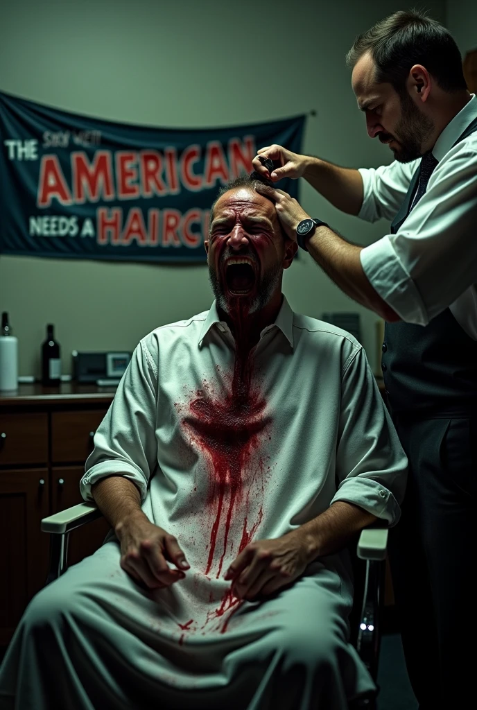 Joe Biden smiling covered in blood