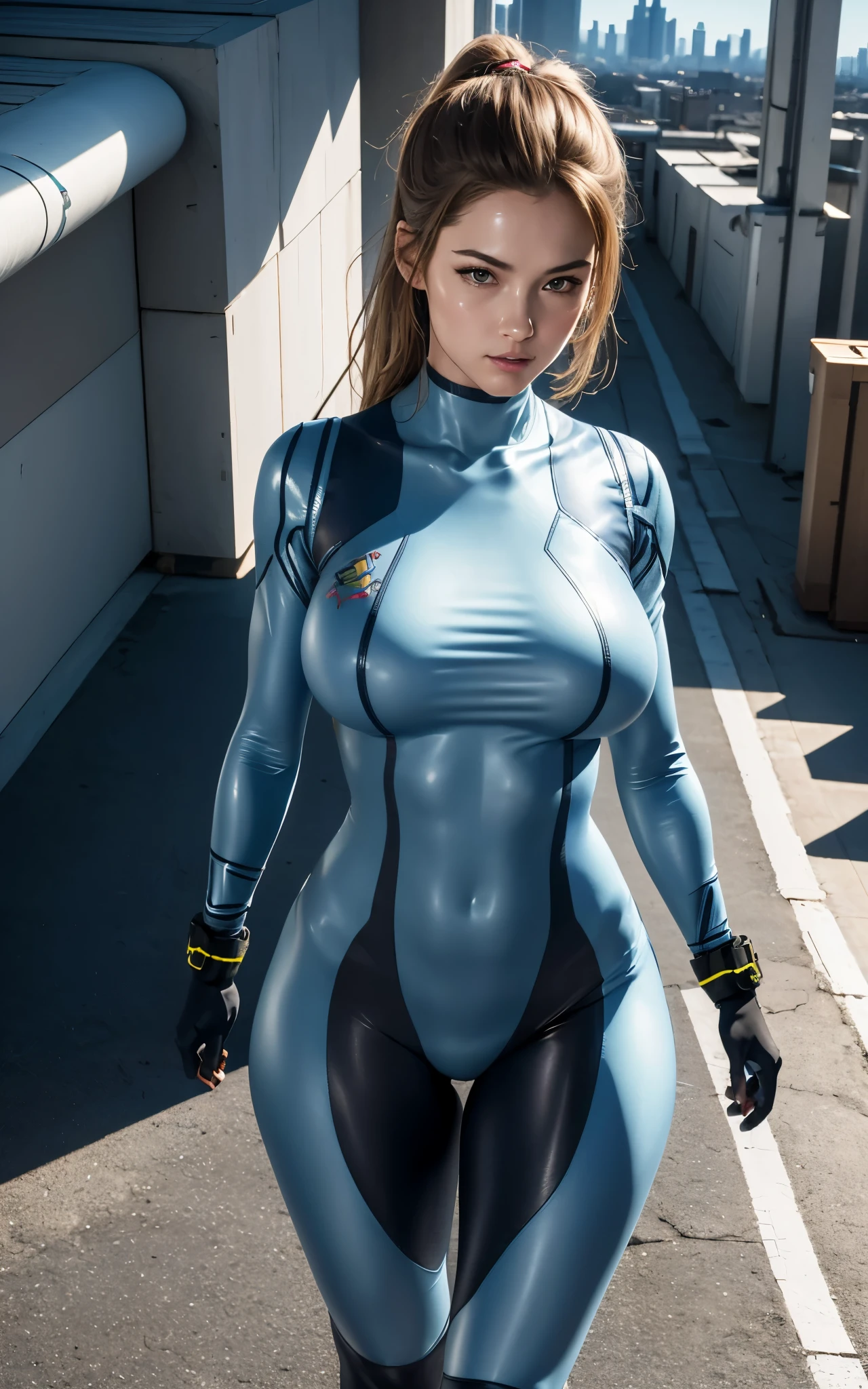 zero suit samus, blue eyes, waistshot
