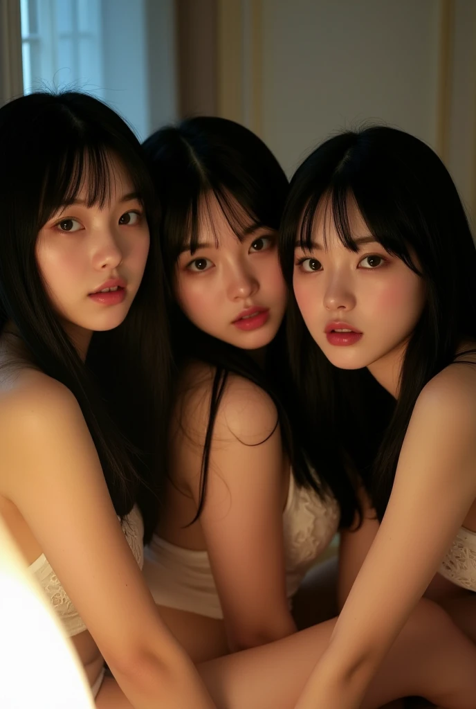 (((Five girls with different personalities come together)))、(((Jet Black Hair)))、(18-year-old)、((Small Tits))、((Small breasts))、((Straight hair))、smile、(((Everyone has a different hairstyle:1.25))、Highest quality、Ultra-high resolution、(Realistic:1.85)、Beautiful Japanese Eyes、Super Beauty、Beautiful breasts、shy smile、Perfect Style、Perfect balance、Fine skin、A gentle gaze、((Delicate painting))，(Detailed RAW photos of girls), (Flying debris:1.25), (Highest quality:1.6), (Ultra-high resolution:1.5), (Realisticですです:1.75), 8K resolution, Canon EOS R5, 50mm, Absurd, Very detailed,Cinema Lighting、((Pastel colored underwear))、((Frilly underwear))、(((classroom:1.25)))