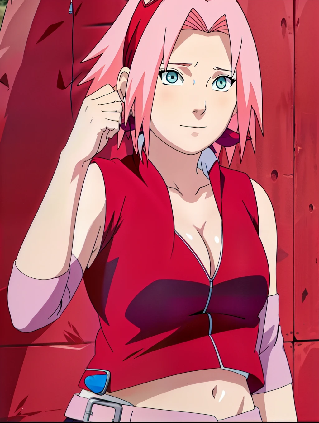 Sakura Haruno showing her belly with open zipper and open top showing her sexy breasts