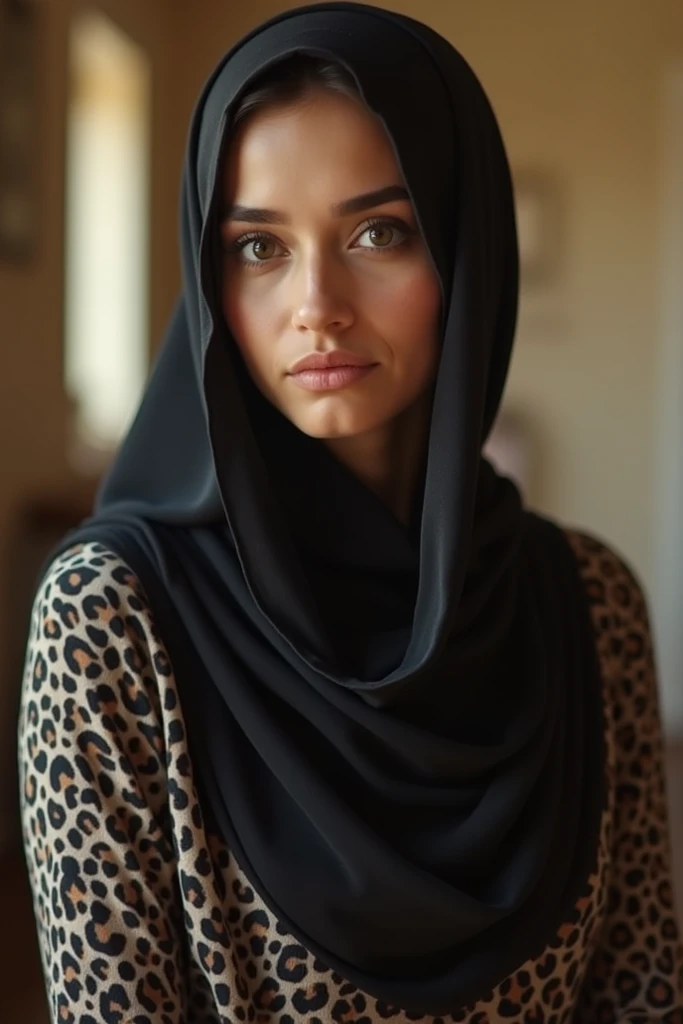 Woman wearing hijab、Elizabeth Taylor&#39;s face、Tan skin、Skin is detailed、The skin is surreal、Make it clear that the background is Japanese.、The background is the main focus、Composition like a scene from a movie、Dark atmosphere、Captures the upper body、Hands are detailed、