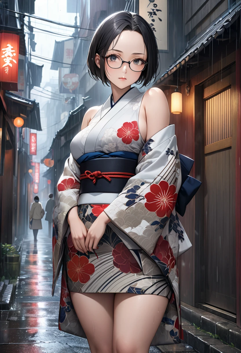 (masterpiece, best quality), 1girl, <lora:Aya Miiko:1> 1girl, 3dcg 03, aya miiko, blue hair, blunt bangs, bob cut, large breasts, medium breasts, red eyes, semi-rimless eyewear, short hair, sidelocks