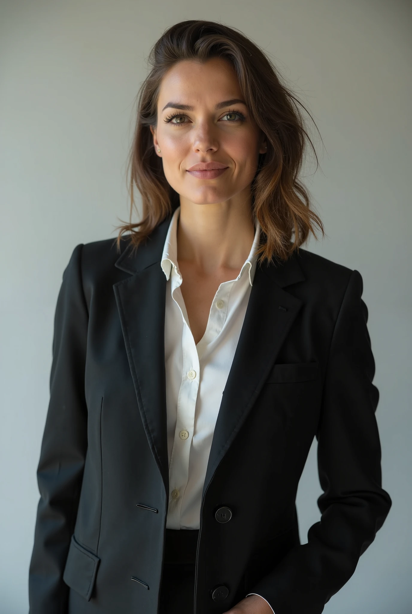 Full body view, professional, zoomed out, wide angle, (FBI Agent business suit with slacks), sitting on a park bench, detailed face, detailed skin with pores, photography, hq, photorealistic, epiCRealism, (((SFW))), <lora:more_details:1> <lora:Megan_Boone:0.75>