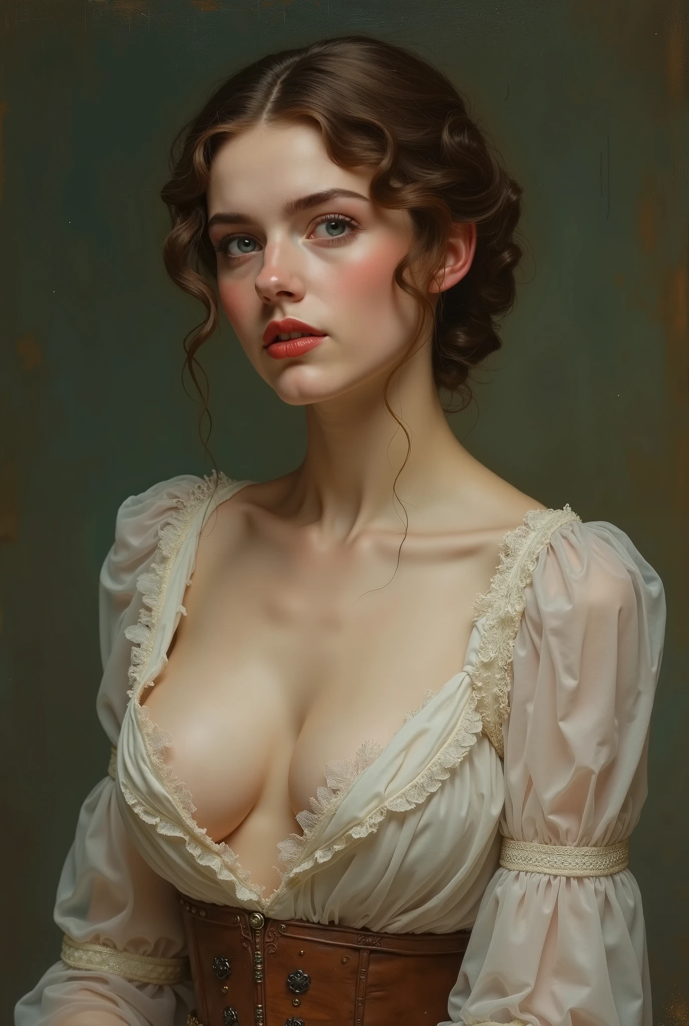 pale skin muscular brunette 13 year old girl huge breasts in the style of William-Adolphe Bouguereau
