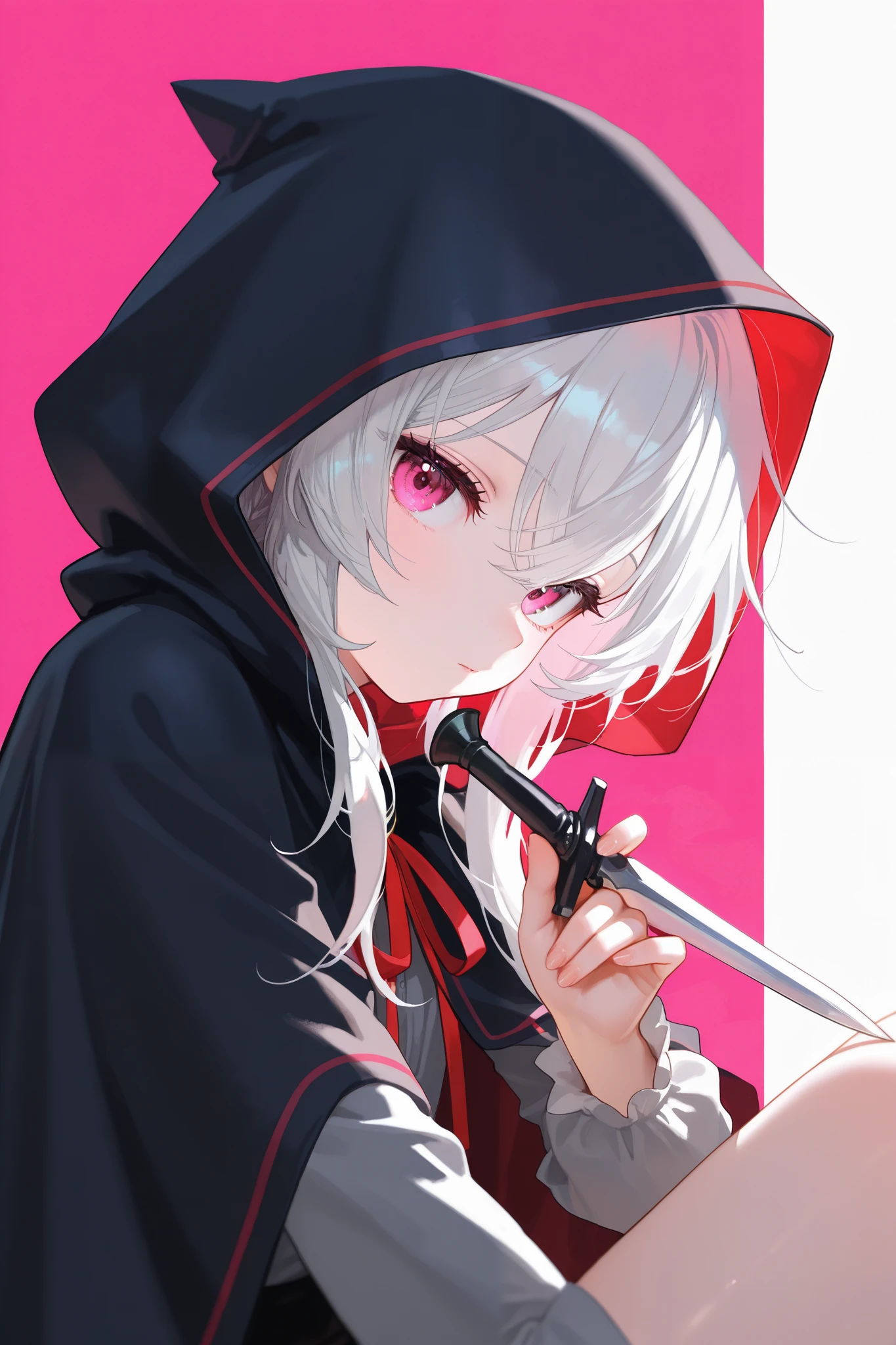  no background、 watercolor、Emphasize contour lines、Little Thief、dagger、 hooded cloak