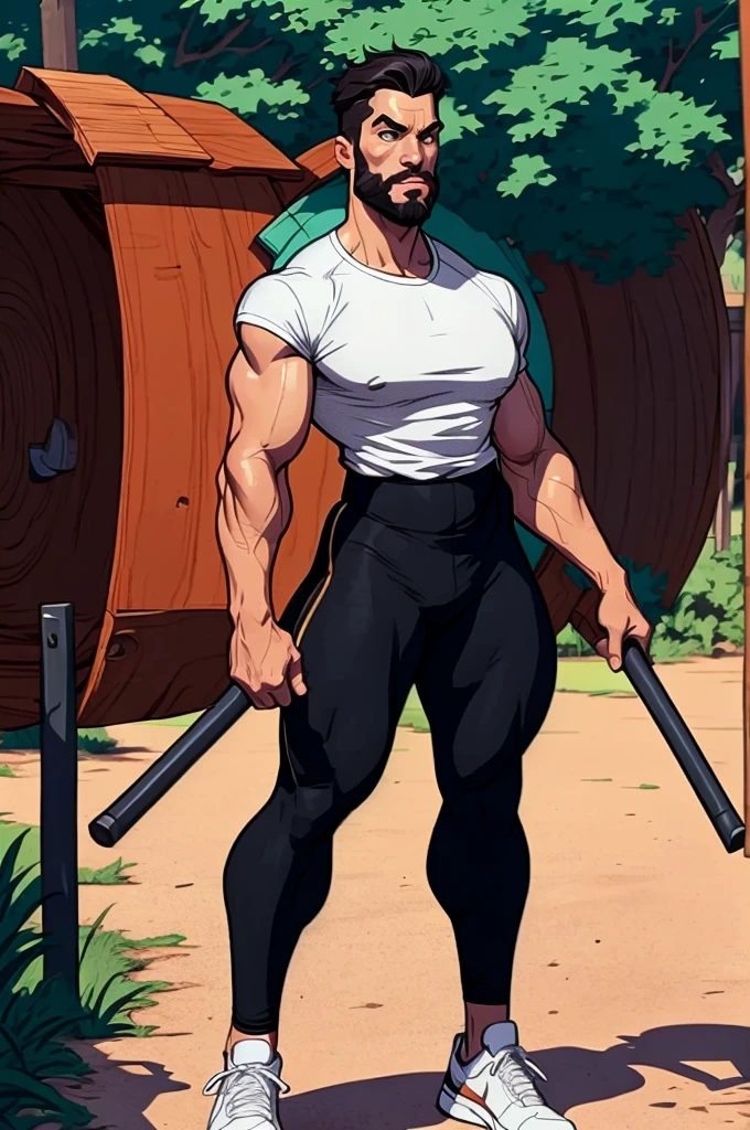((masterpiece,best quality, detailed)),  ((upper body)) comic art style outdoors, night, forest, 1boy,  male focus, headband, midriff, crop top, fingerless gloves, bike shorts, toeless legwear, smile, from below,