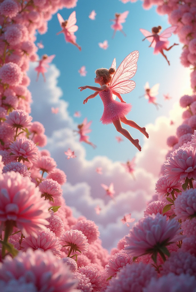 a tiny cute happy fairy is flying over big tulips:1.2, masterpiece, 8k, photorealistic, soft natural lighting, ultra-detailed, realistic, long exposure, depth of field, macro