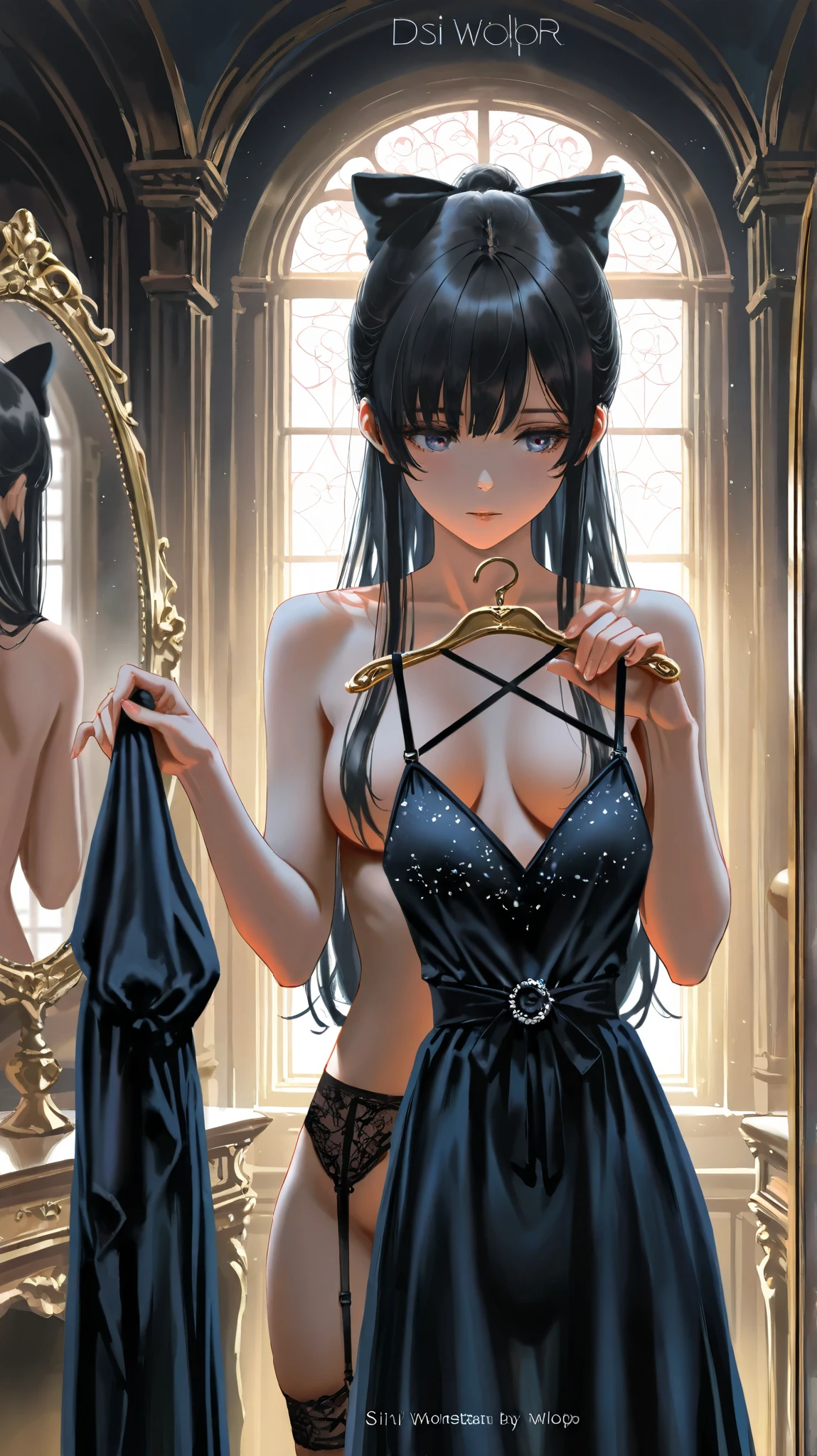 (perky chest:1.2), (pointed chest:1.2),(((Black Tunic:1.3))),(((cakes and bread in the basket),Cute and beautiful girl,Cute round face,Cute smile,with blush cheeks,Red Lip,solo, looking at viewer, open mouth, have a cute grass of cute beergrass,black hair, dark green eyes, dress, bare shoulders, jewelry, collarbone, sidelocks, hairband, earrings, indoors, off shoulder, sweater, arms behind back, plant, short hair with long locks, gild hairband, off-shoulder dress, sweater dress, off-shoulder sweater, black sweater, dark gord hair, big side hair, very long side hair,is rendered in (masterpiece: 1.2, best quality), with (ultra high resolution) and an exquisite (depth of field),(Bangs are see-through bangs),hair pin,hair adornments,detailed clothes features,Detailed hair features,detailed facial features,(Dynamic angles),(Dynamic and sexy poses),Cinematic Light,(masutepiece,top-quality,Ultra-high resolution) ,(The 8k quality,Anatomically accurate facial structure,),(Sea Art 2 Mode:1.3),(Image Mode Ultra HD) ,(Hold a coffee in your hand:1.3),delicate beautiful face, Bright blue eyes, cute eyes, sparkling eyes, Big eyes, (perky chest:1.1), (pointed chest:1.3), looking at viewer,