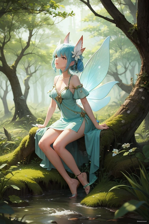 fullnuse, ( Absurd, High quality, ultra-detailed, masterpiece, concept art, smooth, highly detailed artwork, hyper-realistic painting ) , young, tiny , allured, cute, whole body, Romantic, Vivid, dreamy, fantasy, (no bra), fairy wings, in the forest, enchanting glow, very detailed art, no panties, perky niples, charming smile, love, transparent negligee, blonde , young girl, (small breasts:1.3), (skinny girl), stylish fairy city, no panties