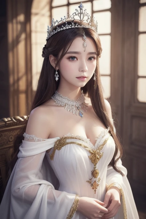 ((tmasterpiece:1.4)、(top-quality:1.4)、(reallistic:1.7))、By Luis Royo(By Luis Royo)Surreal portrait of a beautiful girl、Super beautiful girl、((1girl in:1.4))、Shiny natural skin texture、(The Queen's Gorgeous Costume)、(Off-the-shoulder white one-piece mini skirt type type:1.4)、((up skirt)),Authors:By Luis Royo(By Luis Royo)、age19、(Two arms:1.4、Two legs:1.4)、(perfect anatomia:1.4)、(Perfect female body:1.4)、Portrait photo of a girl、Close-up photos、Upper body photography、Fantasyart、Soft front light、Beautiful expression、kawaii faces、Beautiful udder、large full breasts:1.2、Beautiful ass、A detailed eye、Clearly eye-catching, beautiful and alluring、beautidful eyes、Narrow waist、Raw photo、red rip、Arrange your long hair as cool as a queen、(tiara crown:1.4、choker necklace:1.4、a necklace:1.4、耳Nipple Ring:1.4)、1 screen display、((In front of the city walls、Woman standing in front of bench)),((Translucent off-shoulder white dress))、((A smile)),((posterior view))、((Looks Back))、((White T-back panties visible)),