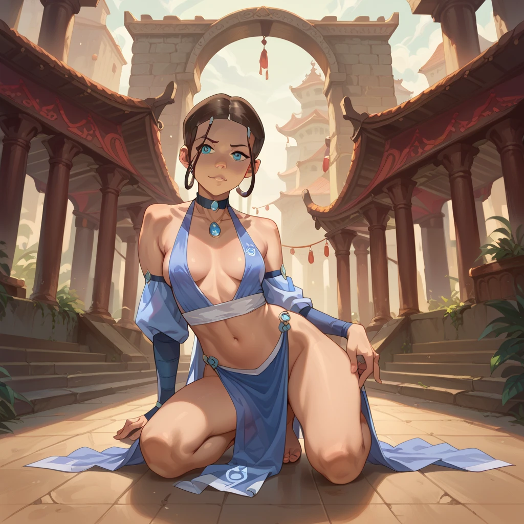 score_9, score_8_up, score_7_up, source_anime, kitana mortal kombat, kneeling, tiptoes, torn clothes, chained to wall by neck, slave, slave mark, slave market, sign, sign on the wall saying 20$, public slave market