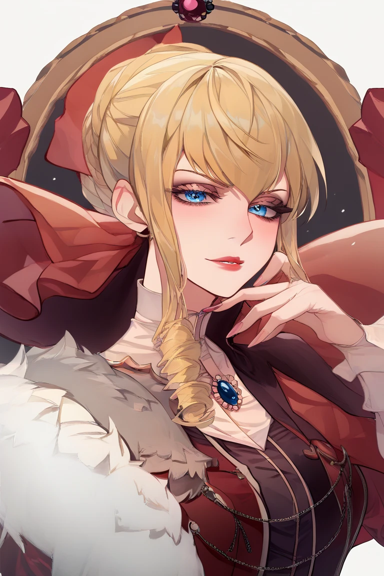 solo, seductive smile, come hither, open mouth, (mouth focus:1.3), close-up, pov, licking finger, saliva trail, tongue out, finger to mouth, looking at viewer, <lora:CastlevaniaTera-v1:0.6> ChopioTera, green eyes, blonde hair, medium hair, lipstick, red lips, mature female, medium breasts, || outfit_1, black dress, brooch, gem, long sleeves, brown corset, underbust, blue skirt, bustle skirt, brown footwear, high heel boots, <lora:ban!_locon_v2_5e4_32d_16c:1>, absurdres, ultra detailed, masterpiece, best quality, aesthetic, detailed,