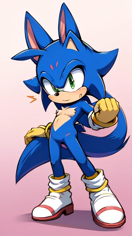 Sonic the Hedgehog as a muscular male anthro wearing a thong, big bulge