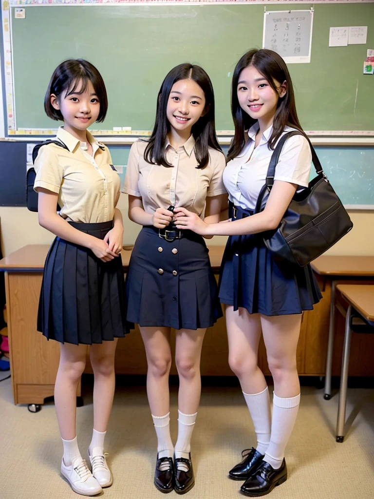picture、women only、Primary school students、Small breasts、Laughter、RAW Photos、Tight short sleeve shirt、mini skirt、(Holding a condom)、Angle viewed from directly below
