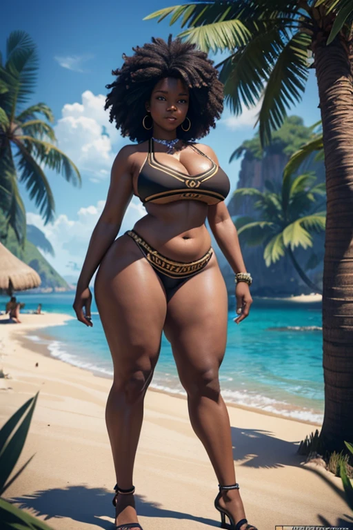 HD, dark skinned, young woman, age 25, humanoid, honey, black afro hair, (((afro hair))), Jackie Parris, ((((Jackie Parris)))), full body cgsociety, 3 d character art, full character body, detailed full body concept, stylized character, erotica, ((young woman, 1girl, age 25)), ((complex detailed background, jungle, outside)), erotica, full body, sexy, wide hips, thicc body, thicc, chubby, large breasts, action pose, grass skirt, lion cloth, tribal, amazon outfit