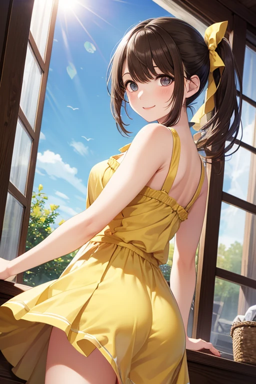 masterpiece, best quality, ultra detailed, highres, extremely detailed CG unity 8k wallpaper, perfect lighting, very detailed background, beautiful and aesthetic,sharp focus, perfect face, dynamic pose, dynamic angle,
Perfect hands、Perfect Fingers、Perfect toes、Five fingers、
1girl, upper body, (portrait:1.1), looking at viewer, full-face blush, from side, from below, smile,Open your mouth、Pink Lips、
night、Megacity、building、
Yellow Dress、
(Shoulder Bare:1.5)、(Off the shoulder:1.4)、(flat chest:1.5)、((Nipples))、open clothes、(cleavage cutout:1.5)、
light brown hair、(Green Eyes:1.4)、
Cardcaptor_Sakura、