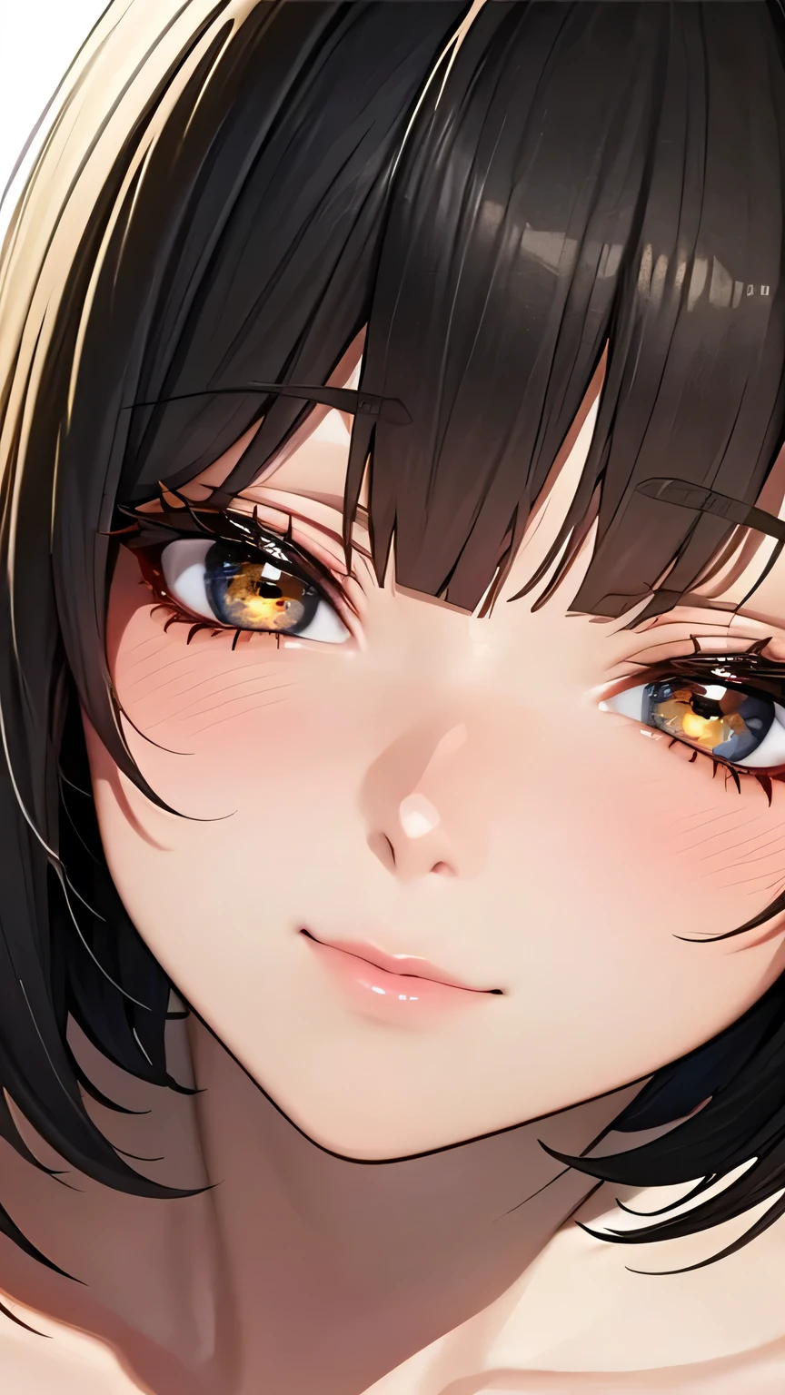 Anime girl with black hair and yellow eyes staring at the camera ...