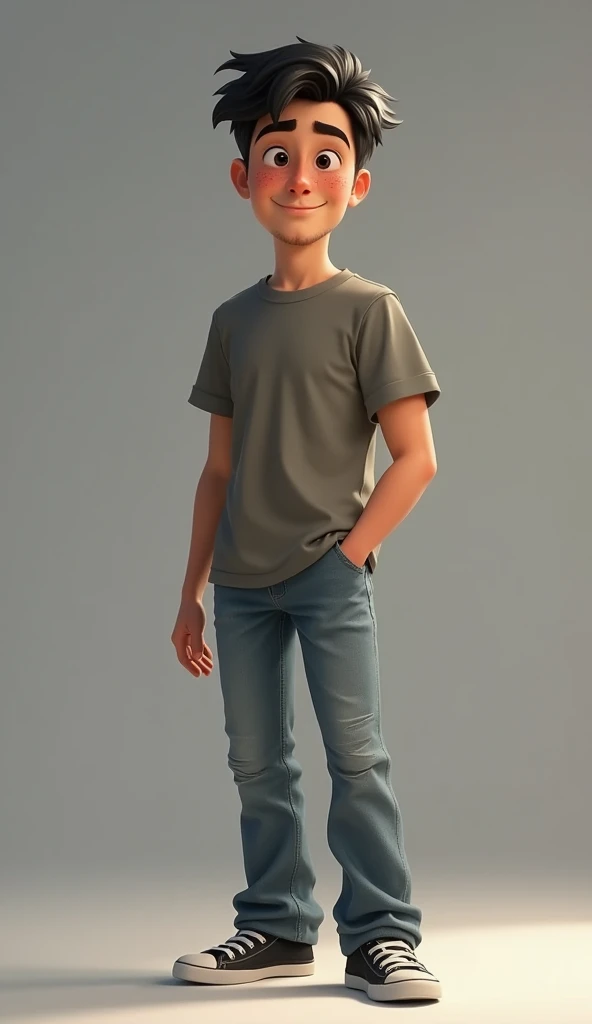 Boy with black shirt cream pant and white shoe