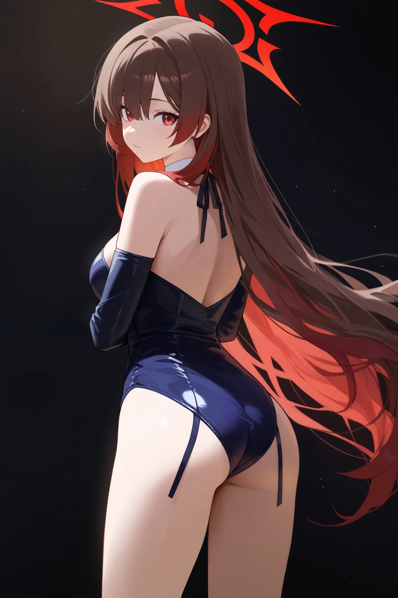 (high resolution) (Detailed illustration) ultra detailed, blue eye color, glassy and detailed eyes, detailed face, Asuka Koukawa, hime hair, straight bangs, very long hair, redhead, adolescent, visible muscles, athletic body, toned abdomen, thick arms, mechanical limbs, mechanical arms, oppai, big breasts, very long hair, ultra-detailed face, whole body, naked, stupid, big butt, playa, windy, windy hair, sunny, 