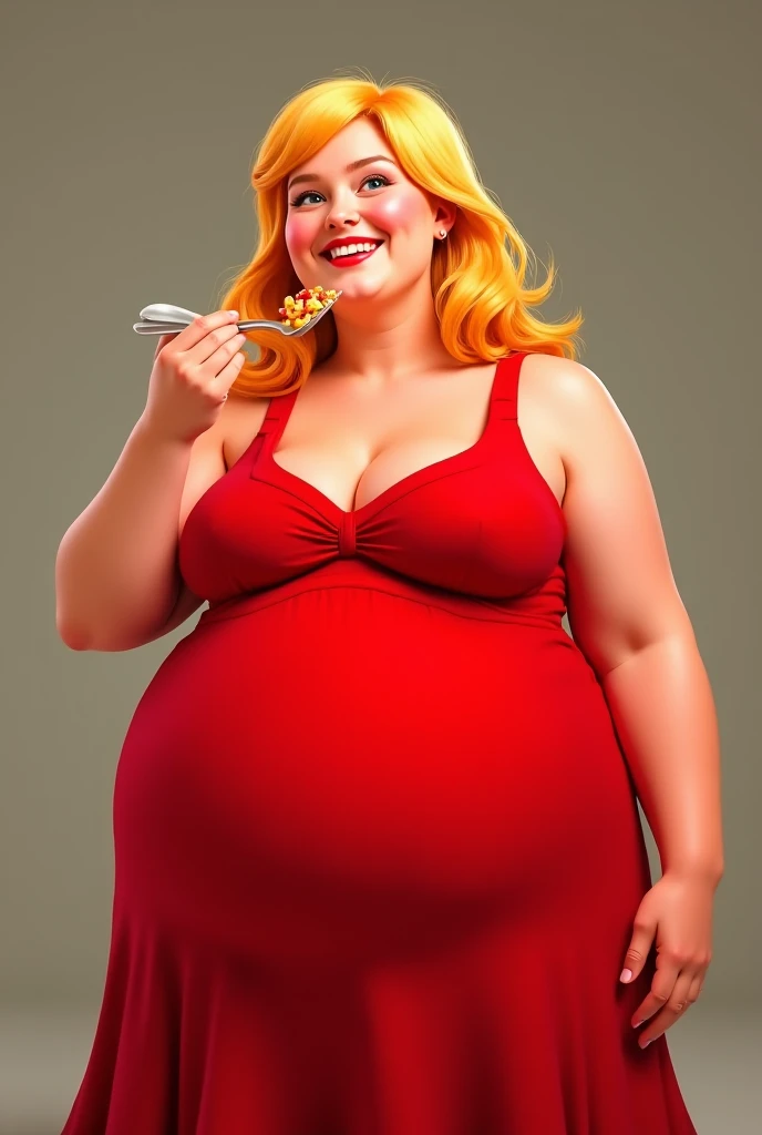 Housewife,55 years old. Blonde. Ponytail. Have big banana in mouth.Wearing leggings. Big eyes big lips tounge out