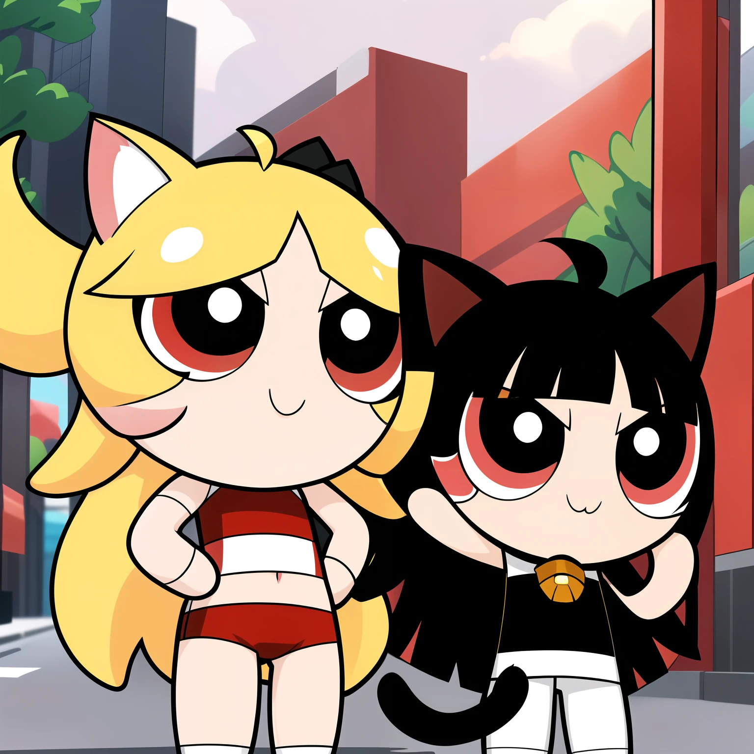 sonrisa,chibi,
cuerpo completo, 1 chica, junkotvv, , ((cat girl, cat black ears)), (red eyes), (long hair), (( black hair, (Ahoge), straight bangs,)),,