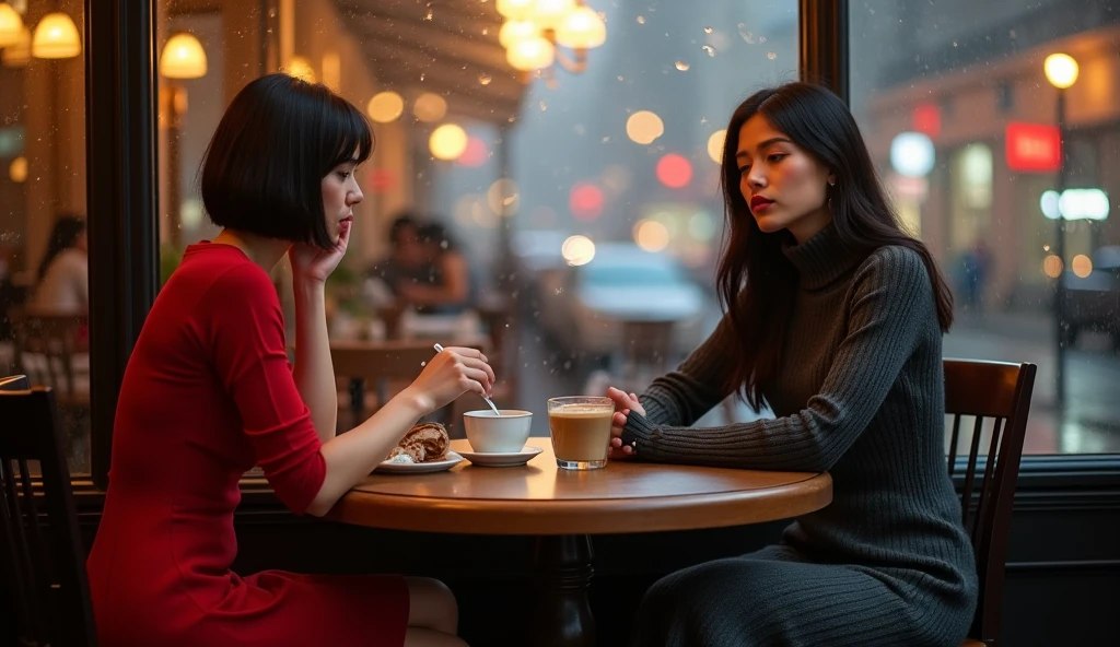 (8K,RAW photos,best qualtiy,tmasterpiece:1.2),(realisticlying,photograph realistic:1.37),A man and a woman drink coffee together at a street café