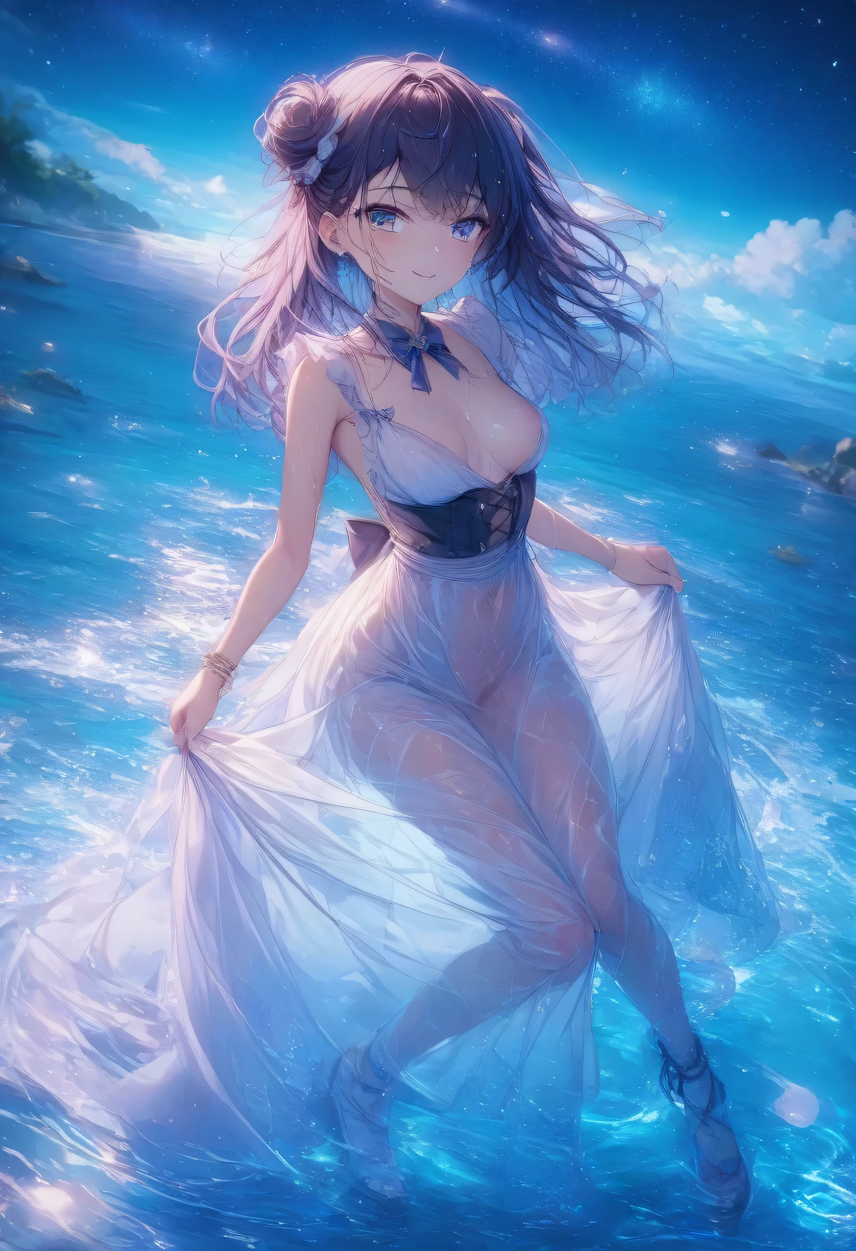 ((Sexually Active)),((Uncensored)),((Shaved))、
cute girl、 cheeks are slightly red 、 soak in water up to the ankles 、 wet hair、 sleeveless、No shoulder straps、 pure white wet transparent thin clothes 、 thin white long skirt 、Dripping Water、 thin white clothes are wet and sticky, and the shape of the body is clearly visible 、Can you see through your chest through thin clothes、Can you see the shape through your chest from thin clothes 、Beautiful, light-colored nipples can be seen through thin clothes、 thin skirt that can be seen through thin clothes 、 thin clothes that show through the stomach 、Thin clothes that show through the waist 、 thin skirt that is wet and transparent 、 the crotch can be seen through the shape 、 no underwear、 Body can be seen through clothes in moonlight 、 Starry Sky 、 moonlight、Full body portrait、( anime style、 high quality, 8k, 4K, High Contrast , masterpiece:1.2, 最 high quality, Best Aesthetics )