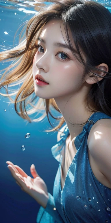 1girl in、Early 20s、(Super beautiful)、(ultra beautiful faces)、Wearing makeup、brown haired、(In front of the aquarium aquarium)、a miniskirt、Shallow depth of field