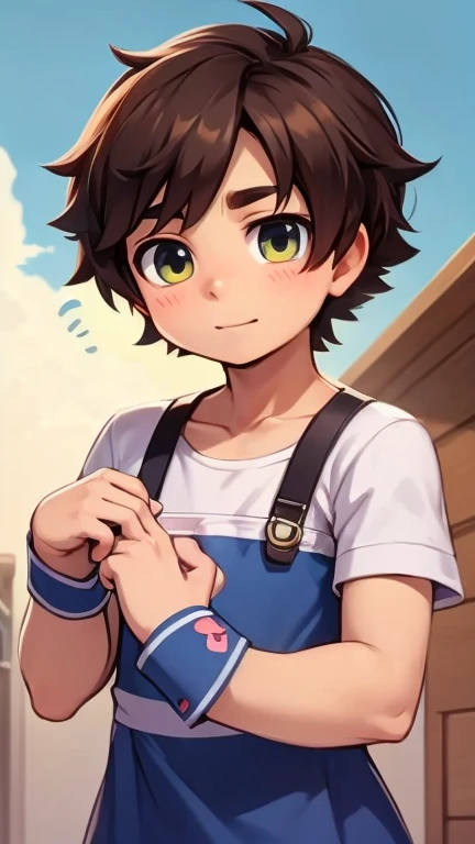 Furry shota, young, wolf, black hair, long spiky ponytail, blue eyes, detailed body fur, ((goggles, blue hawaiian shirt, open clothes, one shoulder off, black swim trunks)), lifted clothes, looking at another, fangs, clear grey body fur, detailed face, big eyebrows, detailed eyes, detailed body, detailed body fur, detailed hands, glistering body, shiny body, skinny, uperbody, solo, village, score_9,score_8_up,score_7_up, source_cartoon, source_furry, :3, glowing blue eyes, from above, motion blur, among the crowd, (in public / photographers),