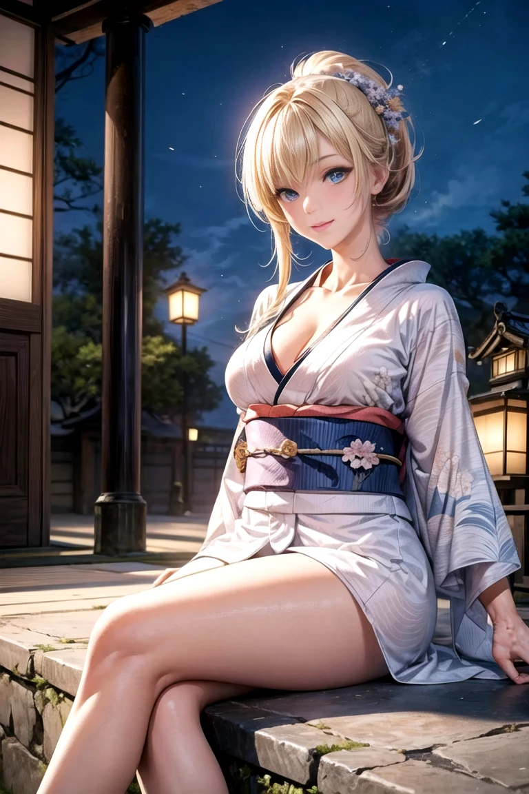 masterpiece, highest quality, (((ソロmature womanジャネット))), (((platinum blonde hair))), long braided ponytail, (((wide hips))), (((light blue eyes))), lip whole, enchanting smile, cleavage, Sit on a wooden throne, (((bookshelf, candle))) sunset, blush, , "Beautiful adult face" , 30 years old , mature woman , adult ((Open kimono with fine gold patterns)), bare shoulders, ((sexual innuendo)), perfect beautiful eyes, fine eyes. thick lips, ((big )), (thick thighs), top down, look down, (((shiny skin))), (((Chubby))), (((crystal ball)), necklace, bracelet, hoop earrings, (((Japanese face))), ((Oiran)), kimono, breastplate, heart, Complex, eye shadow, Floral, hairpin, lipstick, compensate, red lips, Sarashi, kiseru, hairpin
