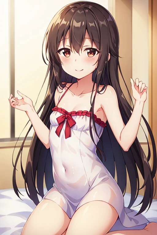 Anime Style, Aesthetic style, One girl, alone, smile, Bedroom Blush, bed,Red eyes,Long Hair, Brown Hair,, Mouth closed, Long Hair, Portraiture, , whole body, Anime Screen Capture, Completely naked,Nipples ,
Pussy
