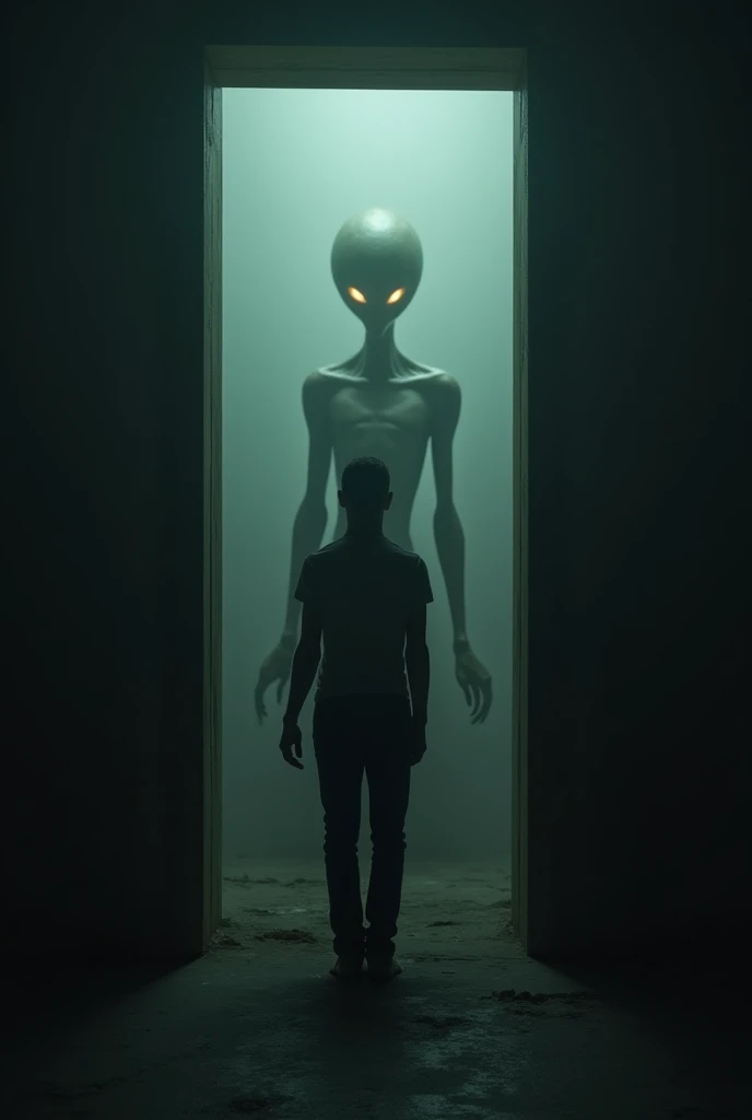 photography of an alien sgasgard portrait, realistic, movie scene, cinematic, dramatic light, back light, standing in a corridor